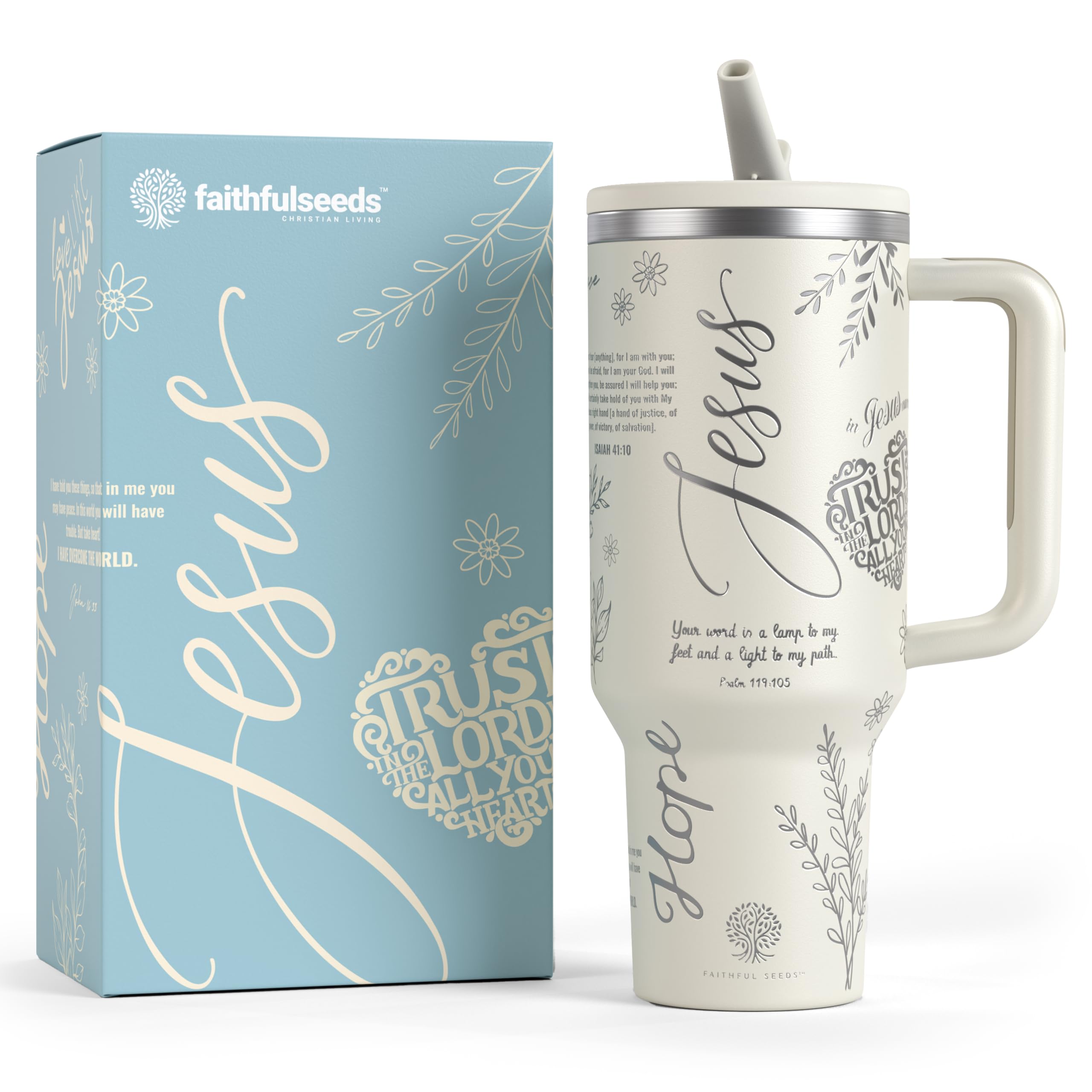 Christian Tumbler 40oz with Handle & Straw | Inspirational Faith Gift for Women
