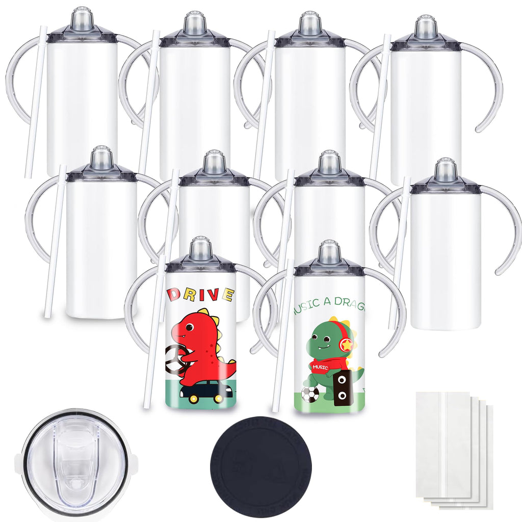Sublimation Kids Sippy Cups 10-Pack | 12oz Stainless Steel Blank Tumblers with Handle
