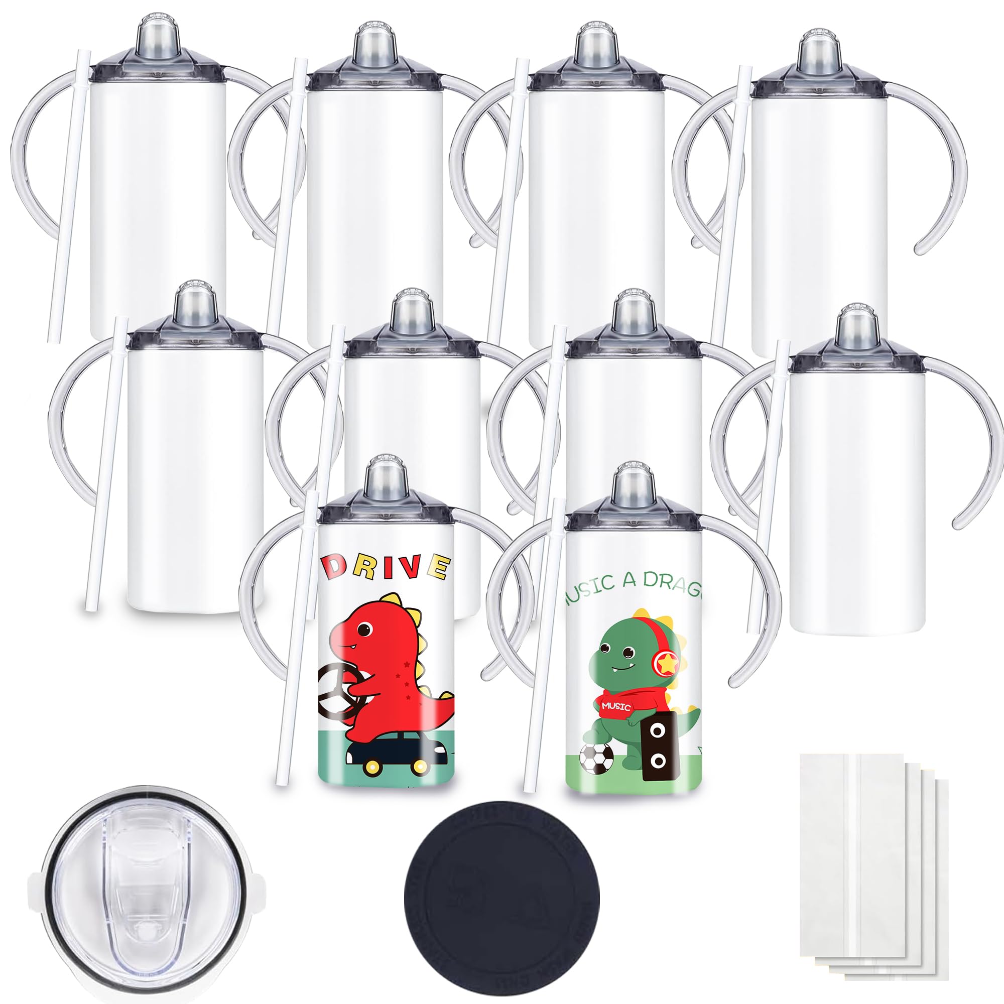 Sublimation Kids Sippy Cups 10-Pack | 12oz Stainless Steel Blank Tumblers with Handle