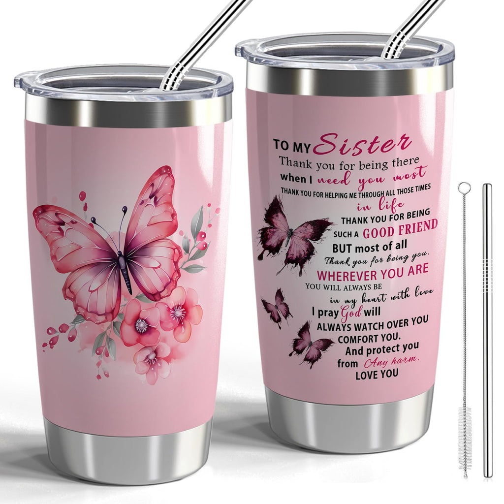 To My Sister Butterfly Tumbler 20oz | Insulated Gift Tumbler for Sisters