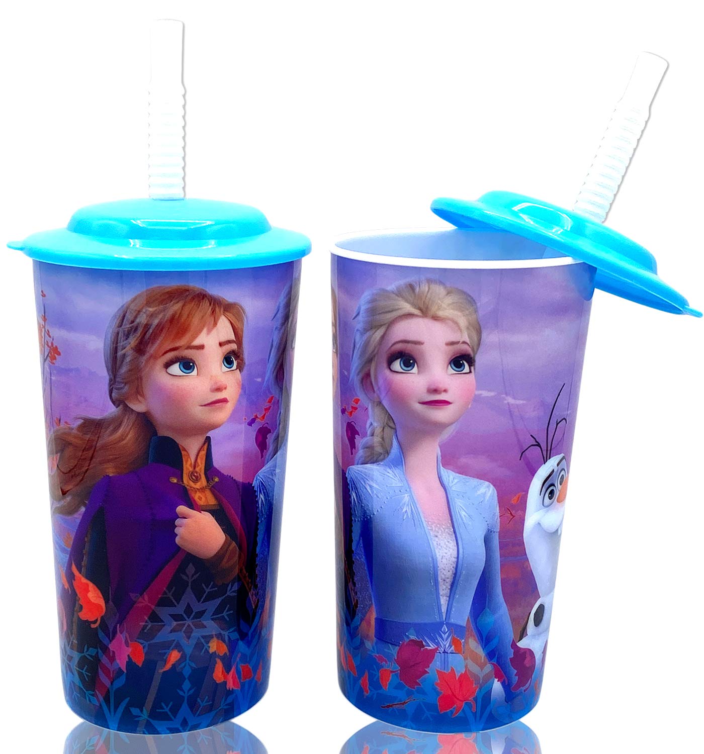 Disney Frozen 2 Elsa & Anna Kids Tumblers 2-Pack | 16oz BPA-Free Cups with Lids & Straws